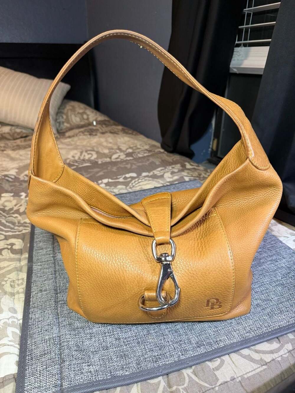 Dooney & Bourke Mustard Yellow Pebbled Leather Hobo Shoulder Bag Logo Lock